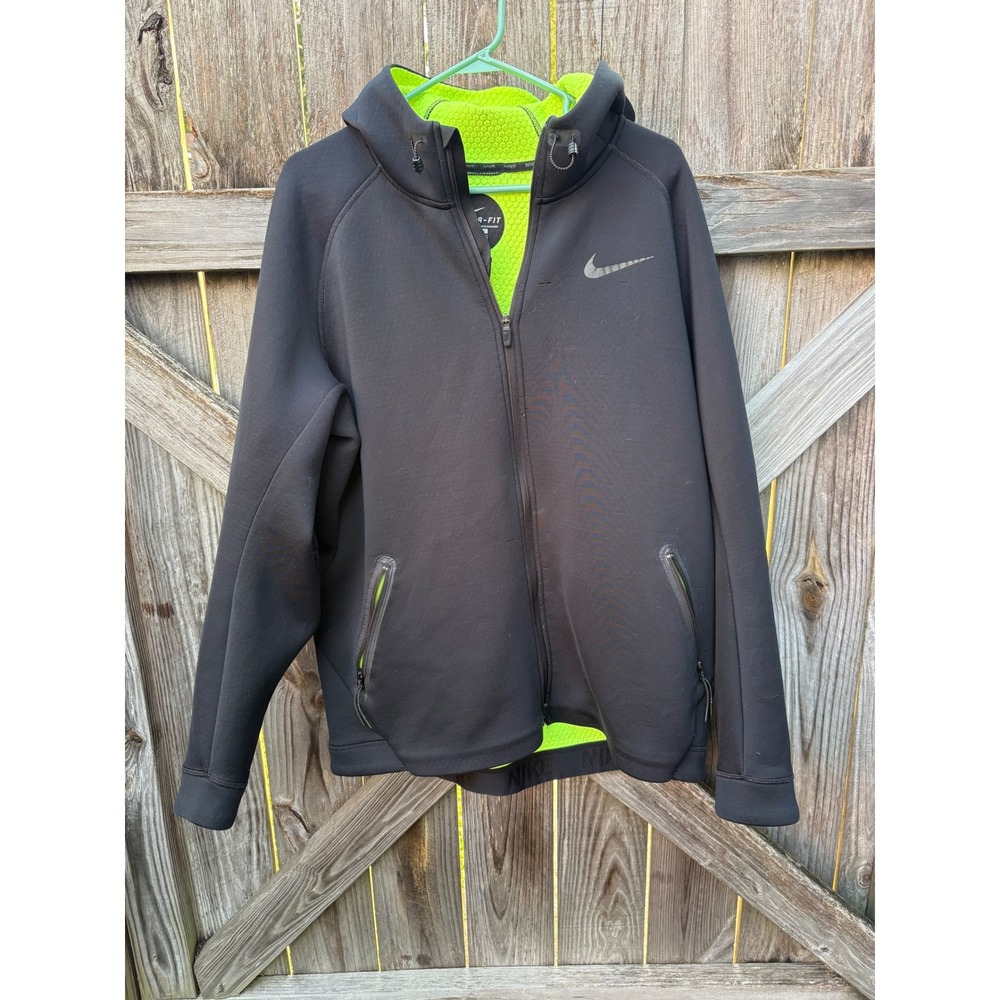 Nike Therma-FIT Full Zip Hoodie Black Neon Green 688475-011 Mens 2XL